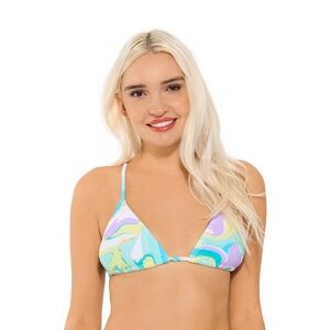 Ninety-Nine Degrees° Shirred Triangle Swim Top Rainbow Small